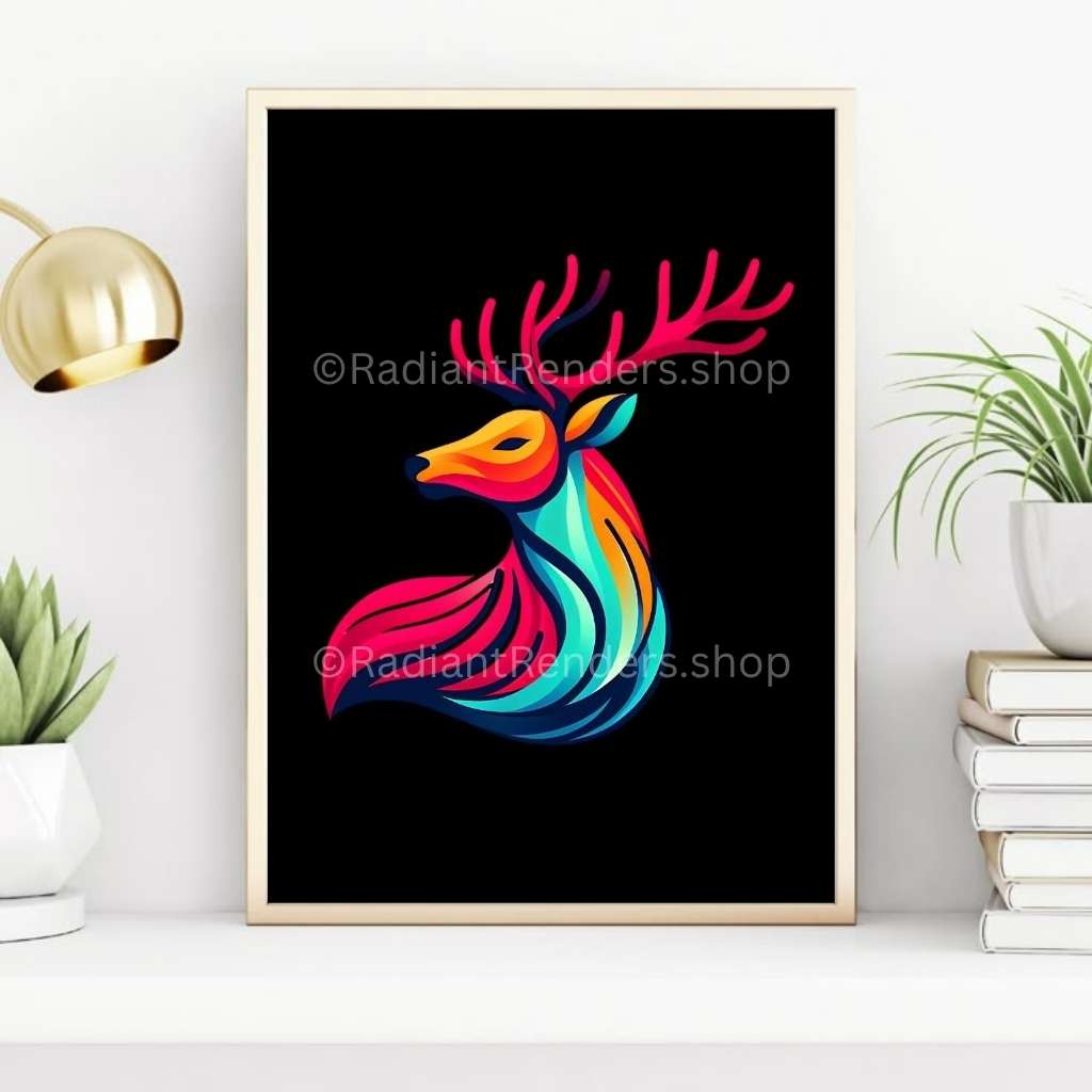 Spectrum Antler – A2 Digital Wall Art Print & Transparent PNG | Vibrant Deer Poster & T-Shirt Design | Modern Animal Art for Home, Office & Gifts