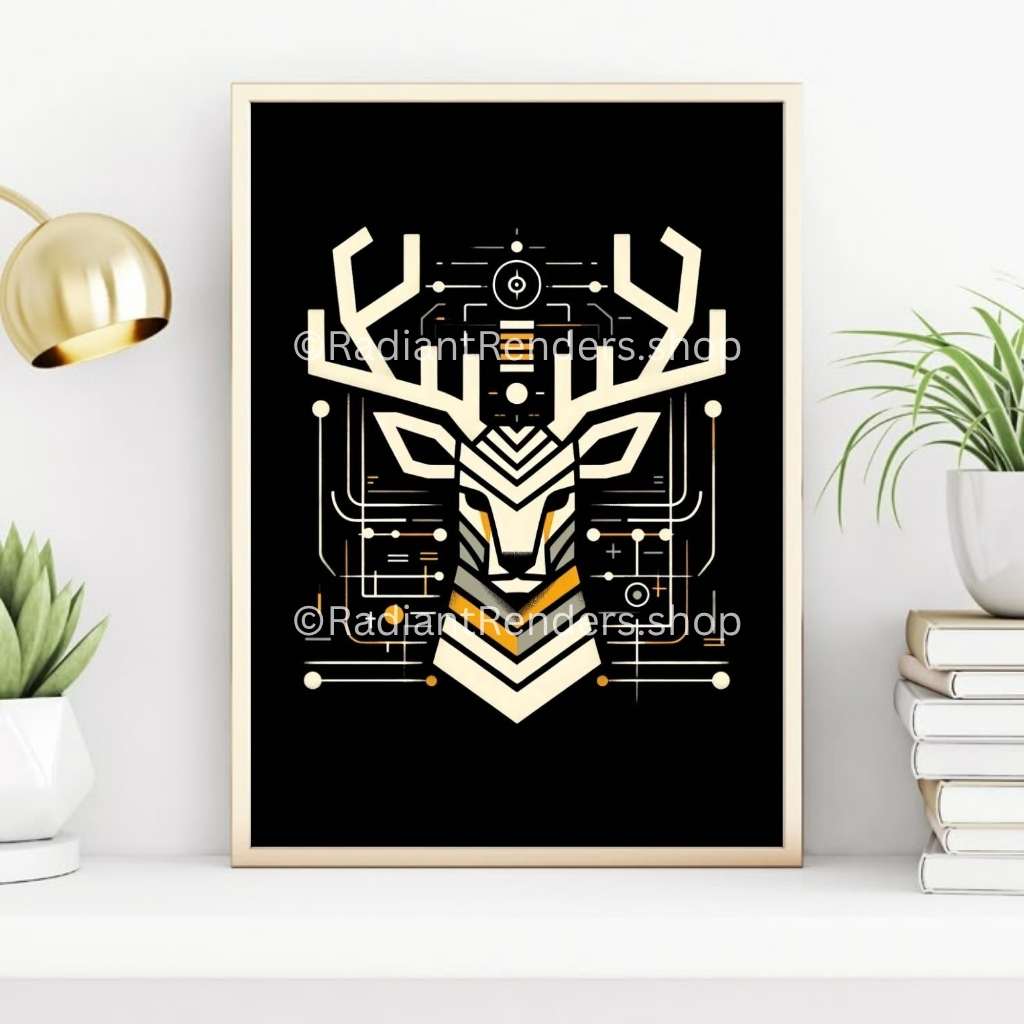 Cyber Buck – A2 Digital Wall Art Print & Transparent PNG | Futuristic Deer Circuit Poster & T-Shirt Design | Tech Animal Art for Home, Office & Gifts
