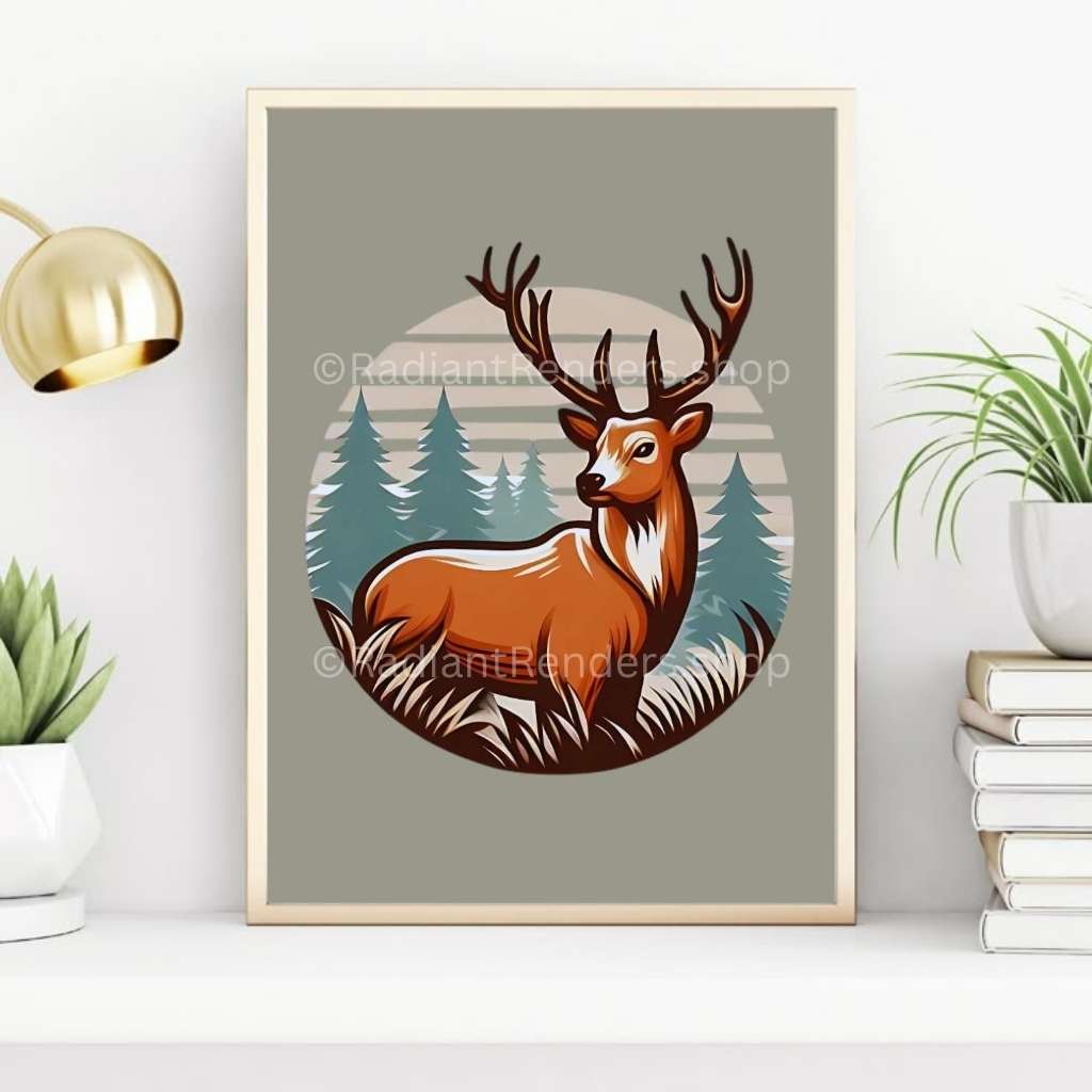 Rivertide Deer – A2 Digital Wall Art Print & Transparent PNG | Flowing Deer Poster & T-Shirt Design | Modern Nature Art for Home, Office & Gifts