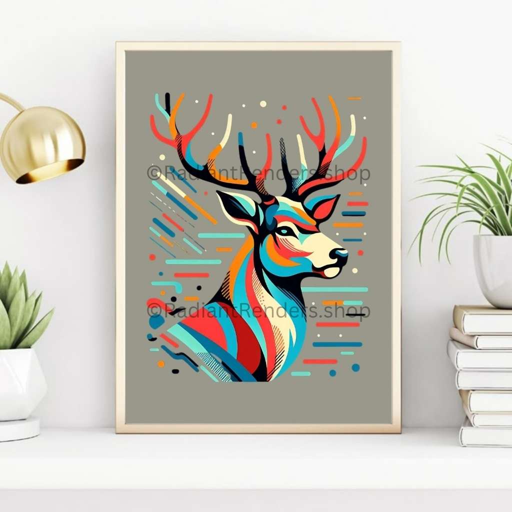 Spectrum Antler Muse – A2 Digital Wall Art Print & Transparent PNG | Colorful Deer Poster & T-Shirt Design | Modern Animal Art for Home, Office & Gifts
