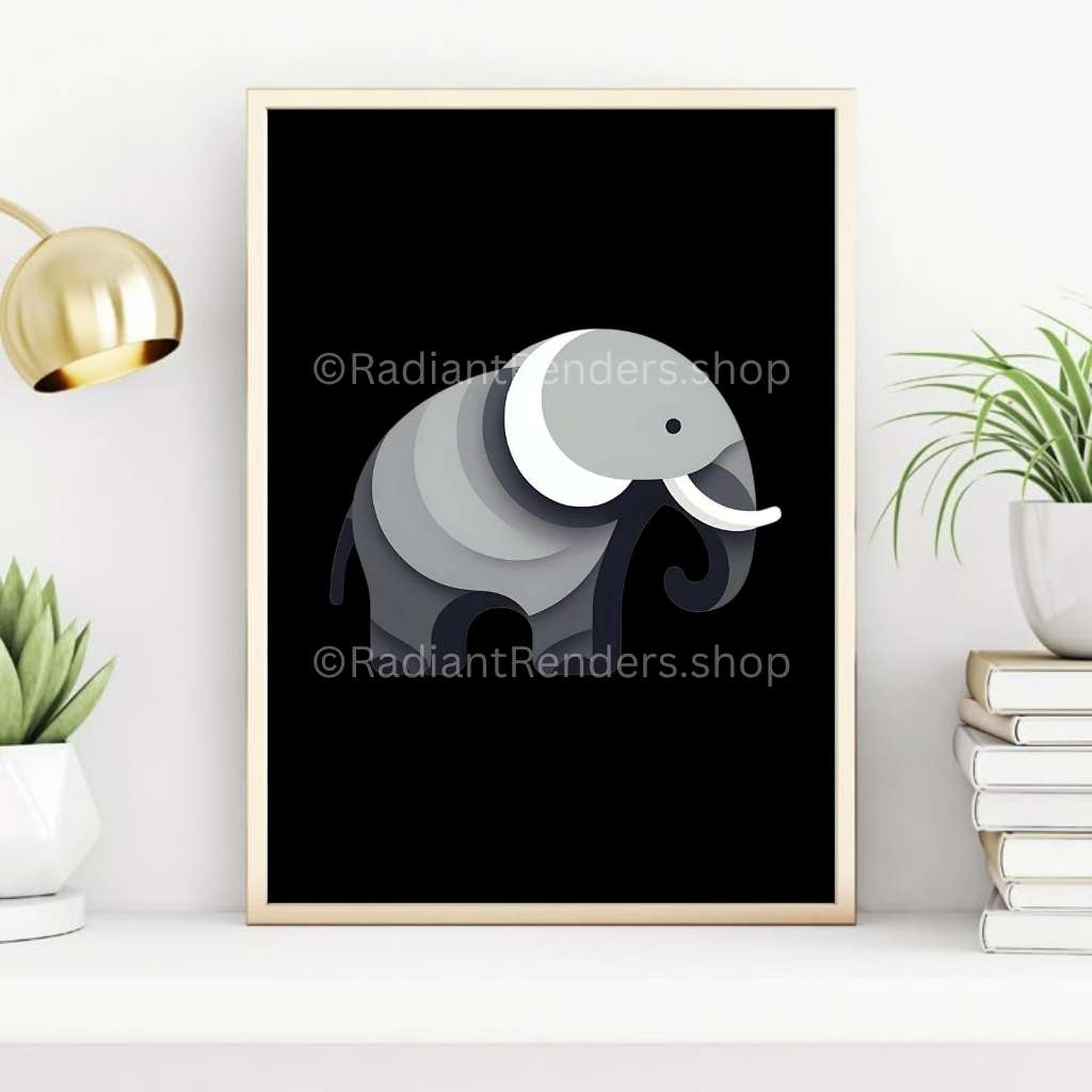 Elemental Elephant – A2 Digital Wall Art Print & Transparent PNG | Minimalist Elephant Poster & T-Shirt Design | Symbolic Animal Decor for Home, Office & Gifts