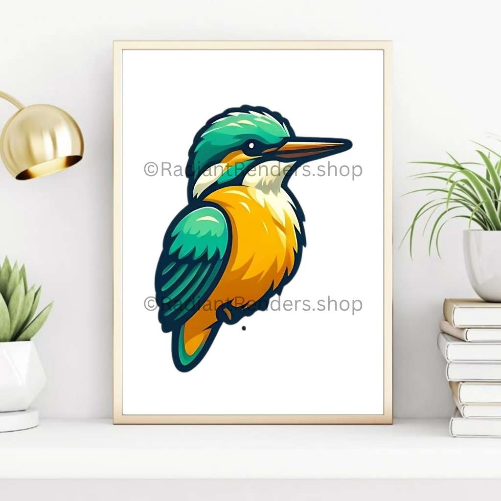 Sunbeam Woods Kingfisher – A2 Digital Wall Art Print & Transparent PNG | Vibrant Kingfisher Bird Poster & T-Shirt Design | Modern Nature Decor for Home, Office & Gifts