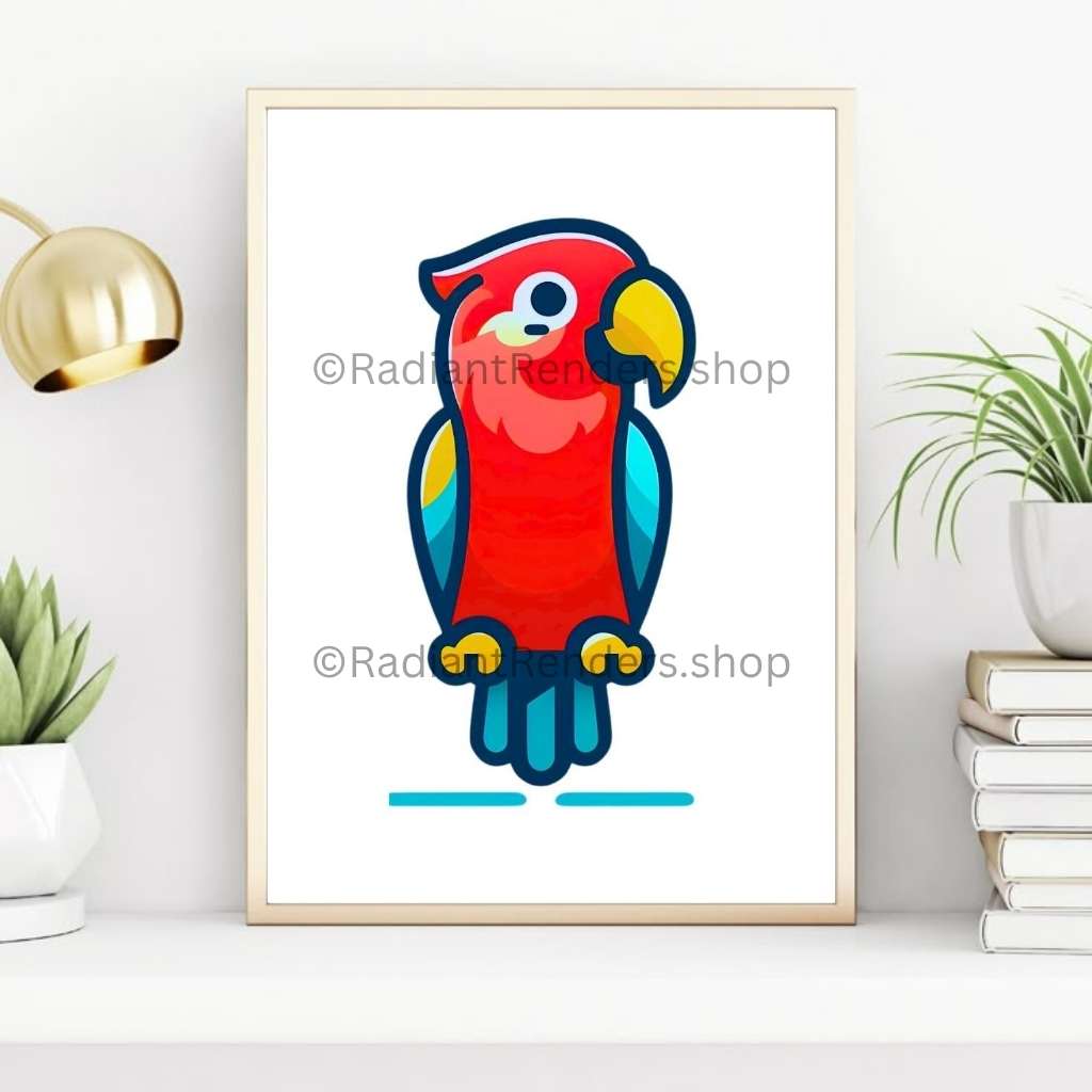 Tropical Ember Parrot – A2 Digital Wall Art Print & Transparent PNG | Vibrant Parrot Poster & T-Shirt Design | Exotic Tropical Decor for Home, Office & Gifts