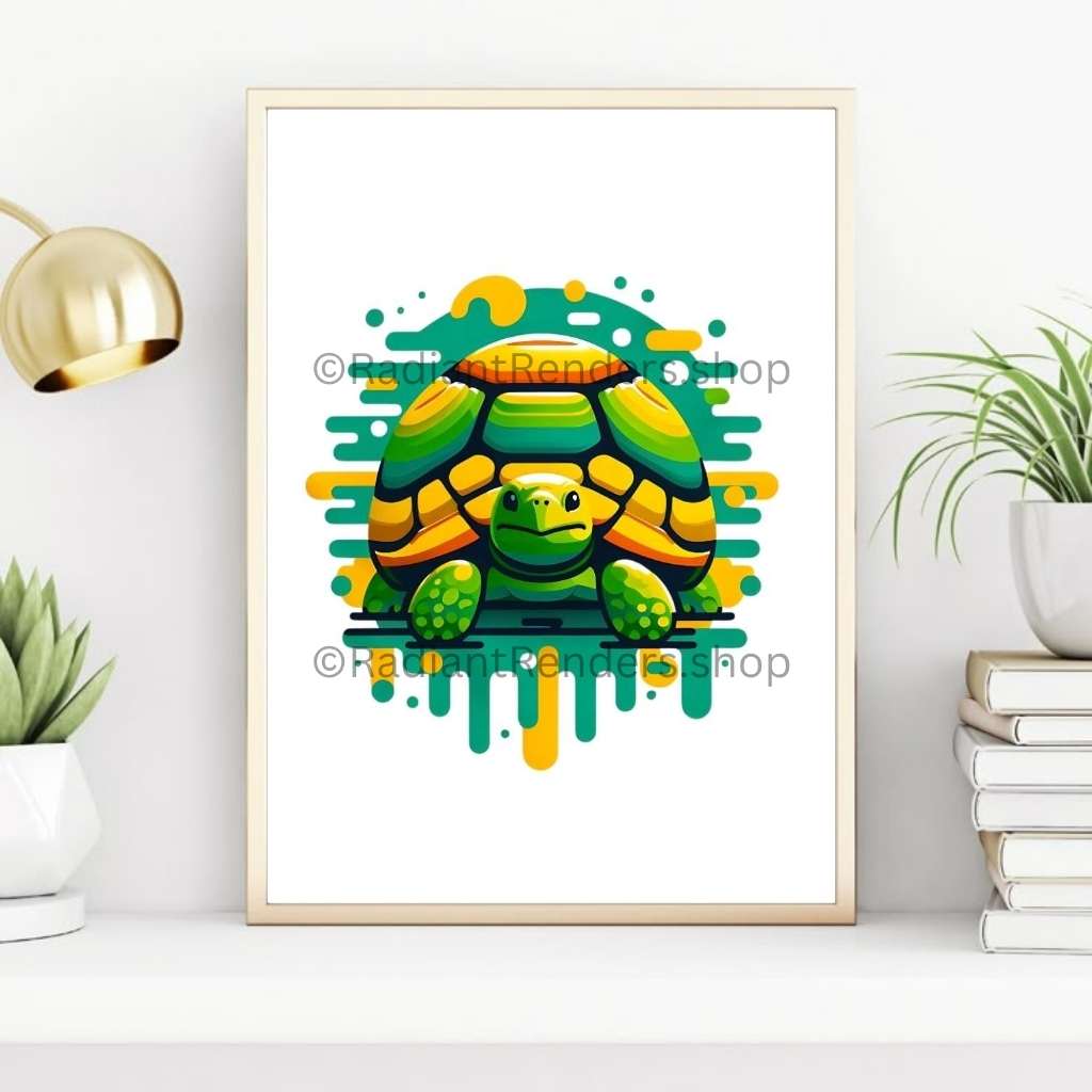 Neon Sunrider Turtle – A2 Digital Wall Art Print & Transparent PNG | Vibrant Turtle Poster & T-Shirt Design | Retro Ocean Decor for Home, Office & Gifts