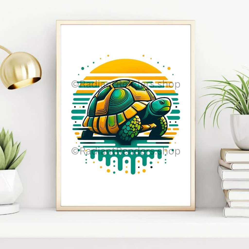 Sunburst Turtle – A2 Digital Wall Art Print & Transparent PNG | Retro Turtle Poster & T-Shirt Design | Vibrant Animal Art for Home, Office & Beach Lovers