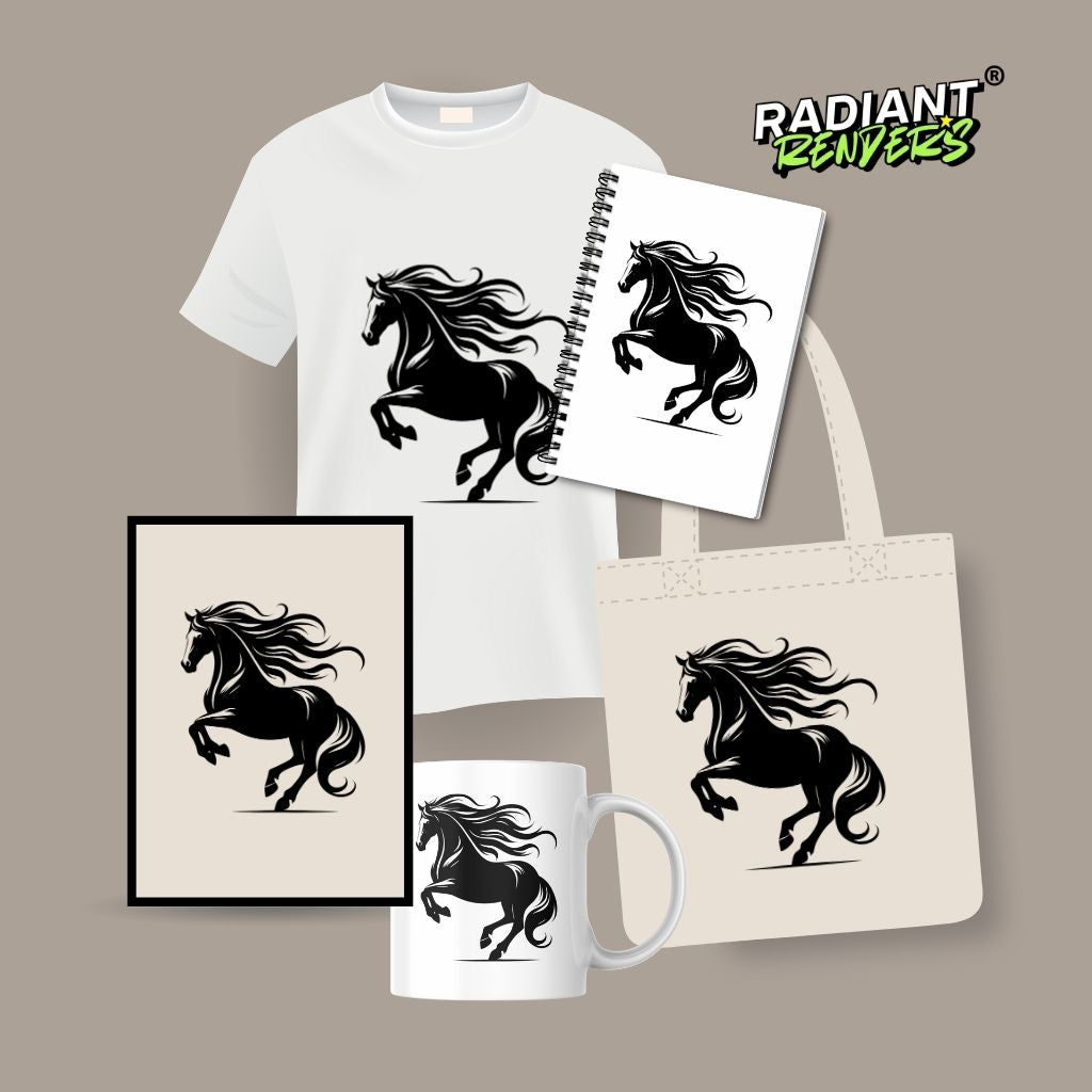 Shadowmane Stallion – A2 Digital Wall Art Print & Transparent PNG | Striking Black Horse Poster & T-Shirt Design | Modern Equine Decor for Home, Office & Gifts