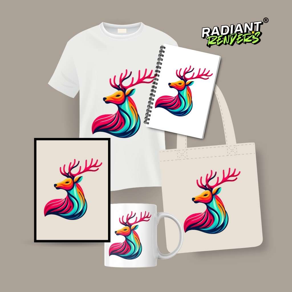 Spectrum Antler – A2 Digital Wall Art Print & Transparent PNG | Vibrant Deer Poster & T-Shirt Design | Modern Animal Art for Home, Office & Gifts