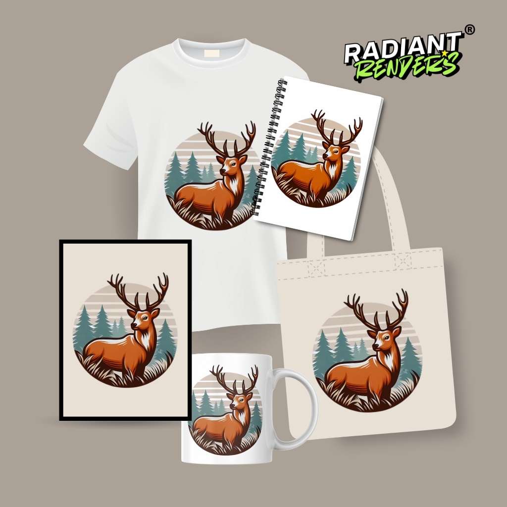 Rivertide Deer – A2 Digital Wall Art Print & Transparent PNG | Flowing Deer Poster & T-Shirt Design | Modern Nature Art for Home, Office & Gifts