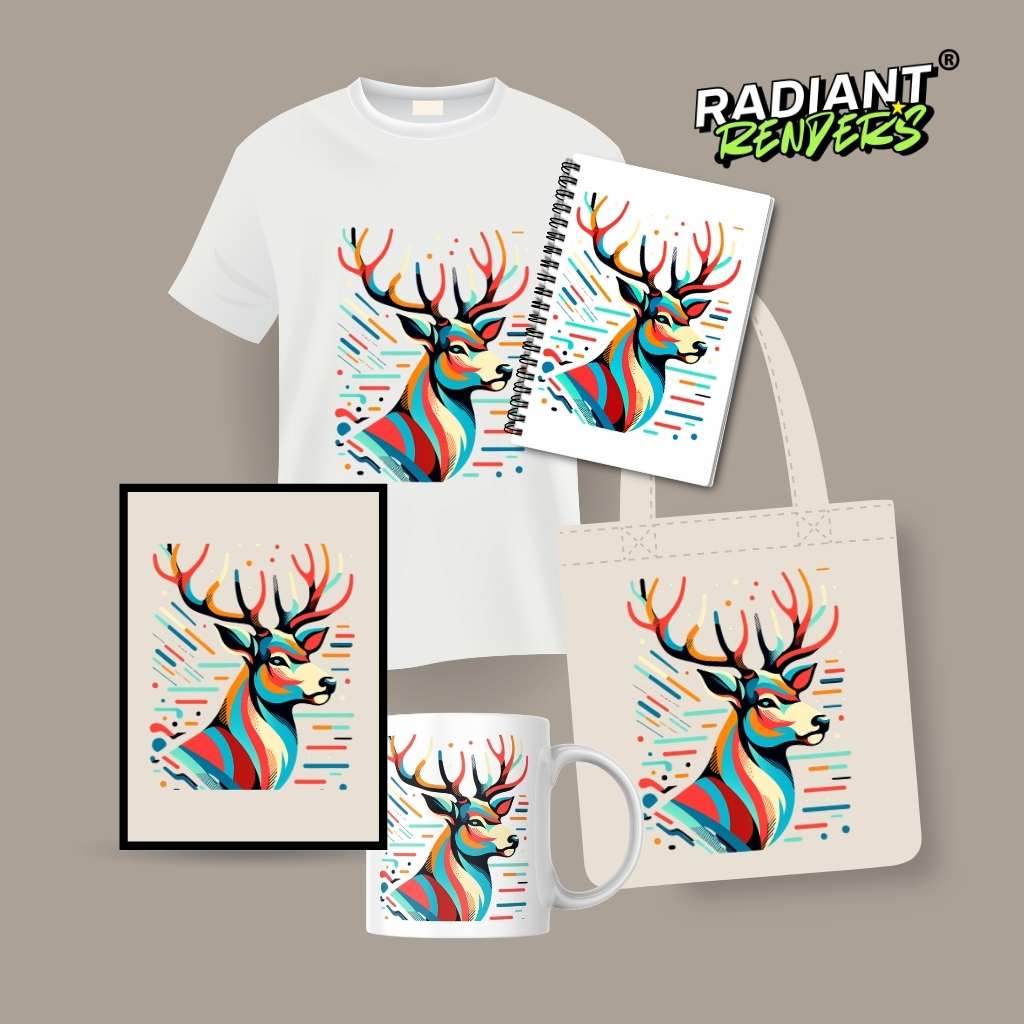 Spectrum Antler Muse – A2 Digital Wall Art Print & Transparent PNG | Colorful Deer Poster & T-Shirt Design | Modern Animal Art for Home, Office & Gifts