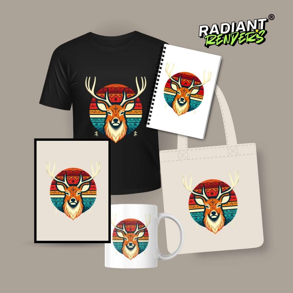 Tribal Valor Deer – A2 Digital Wall Art Print & Transparent PNG | Geometric Deer Poster & T-Shirt Design | Ethnic-Inspired Animal Art for Home, Office & Gifts