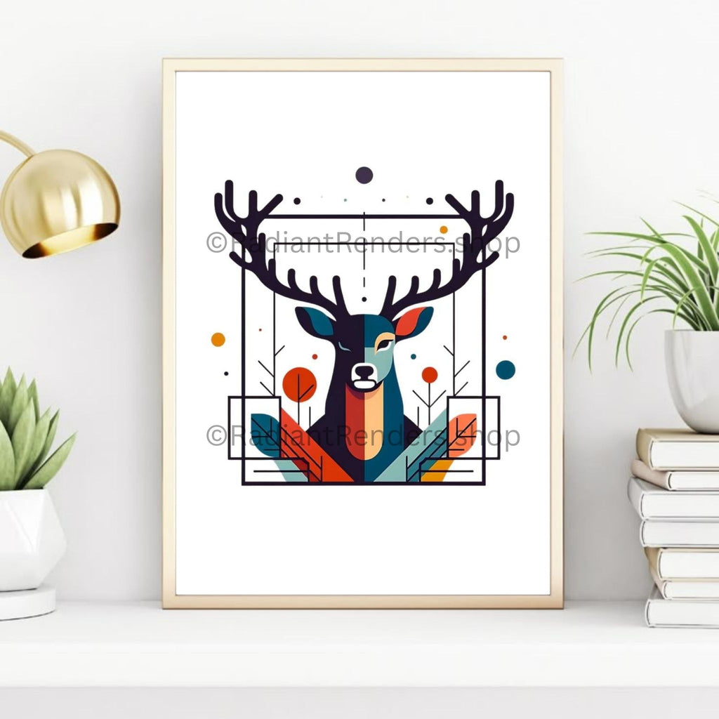 Majestic Geodeer – A2 Digital Wall Art Print & Transparent PNG | Geometric Deer Poster & T-Shirt Design | Modern Animal Art for Home, Office & Gifts