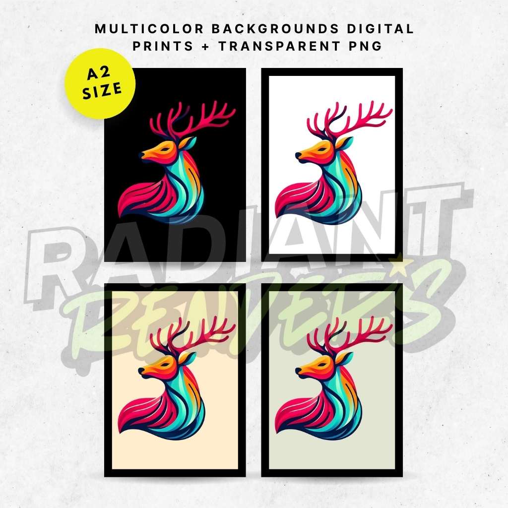 Spectrum Antler – A2 Digital Wall Art Print & Transparent PNG | Vibrant Deer Poster & T-Shirt Design | Modern Animal Art for Home, Office & Gifts