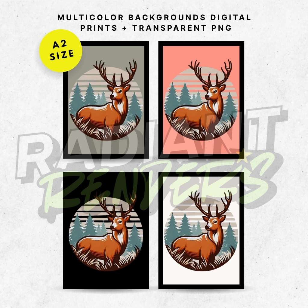 Rivertide Deer – A2 Digital Wall Art Print & Transparent PNG | Flowing Deer Poster & T-Shirt Design | Modern Nature Art for Home, Office & Gifts