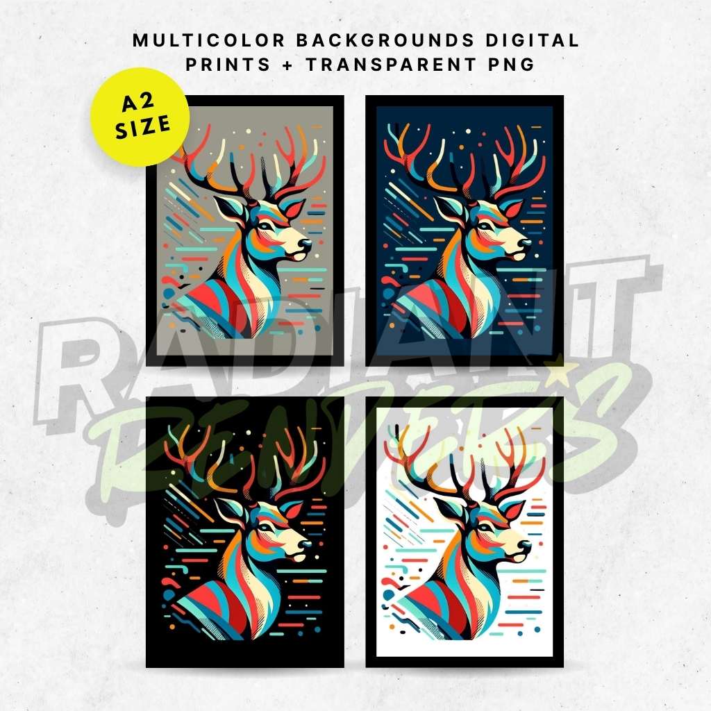 Spectrum Antler Muse – A2 Digital Wall Art Print & Transparent PNG | Colorful Deer Poster & T-Shirt Design | Modern Animal Art for Home, Office & Gifts