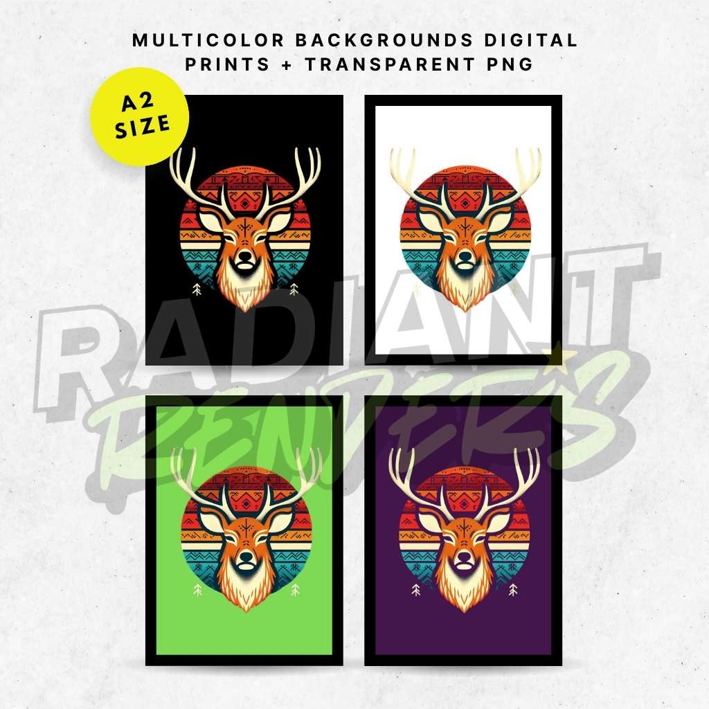 Tribal Valor Deer – A2 Digital Wall Art Print & Transparent PNG | Geometric Deer Poster & T-Shirt Design | Ethnic-Inspired Animal Art for Home, Office & Gifts
