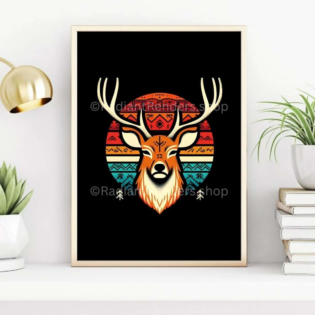 Tribal Valor Deer – A2 Digital Wall Art Print & Transparent PNG | Geometric Deer Poster & T-Shirt Design | Ethnic-Inspired Animal Art for Home, Office & Gifts