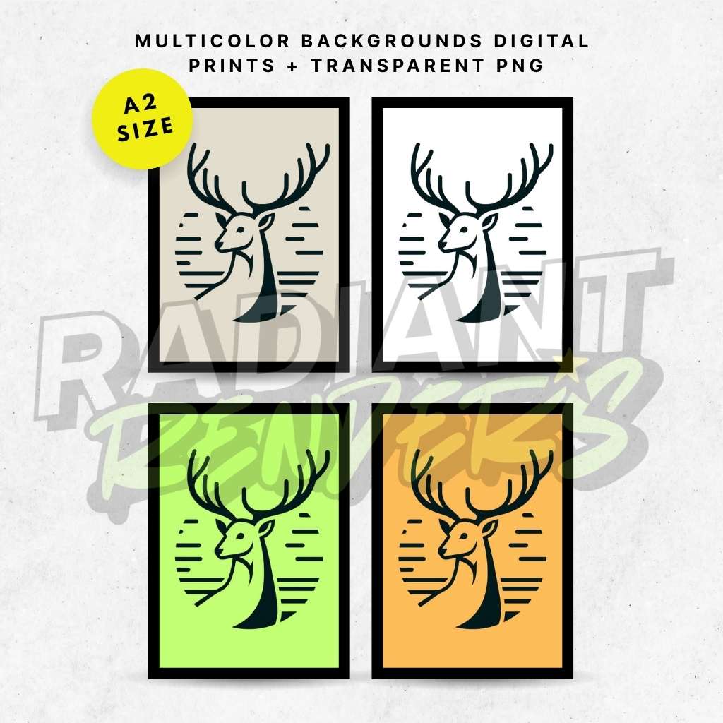Forest Emblem Stag – A2 Digital Wall Art Print & Transparent PNG | Classic Deer Crest Poster & T-Shirt Design | Nature-Inspired Decor for Home, Office & Gifts
