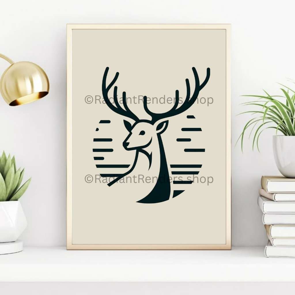 Forest Emblem Stag – A2 Digital Wall Art Print & Transparent PNG | Classic Deer Crest Poster & T-Shirt Design | Nature-Inspired Decor for Home, Office & Gifts
