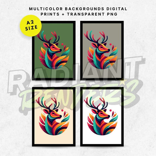 Chromatic Stag – A2 Digital Wall Art Print & Transparent PNG | Vibrant Deer Poster & T-Shirt Design | Modern Animal Decor for Home, Office & Gifts