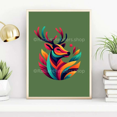 Chromatic Stag – A2 Digital Wall Art Print & Transparent PNG | Vibrant Deer Poster & T-Shirt Design | Modern Animal Decor for Home, Office & Gifts