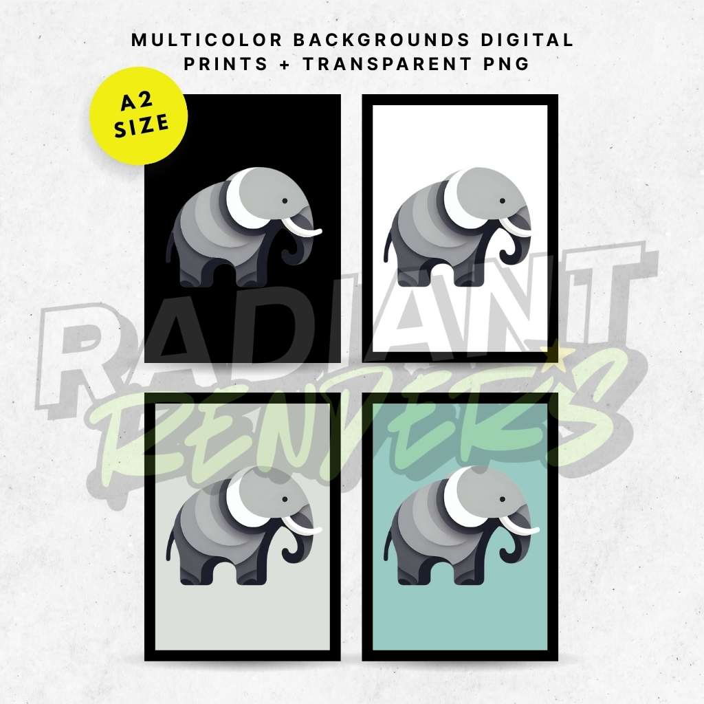 Elemental Elephant – A2 Digital Wall Art Print & Transparent PNG | Minimalist Elephant Poster & T-Shirt Design | Symbolic Animal Decor for Home, Office & Gifts