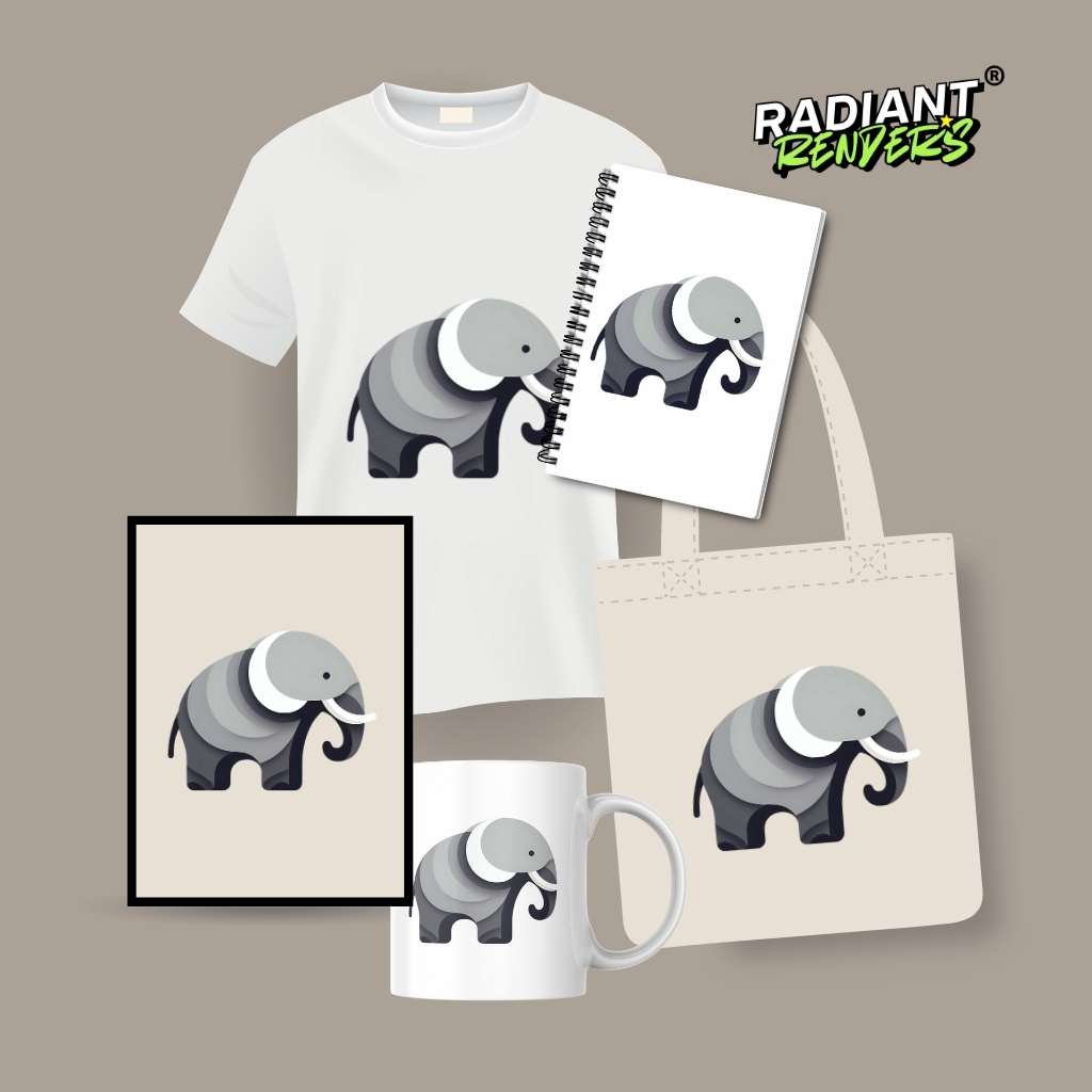 Elemental Elephant – A2 Digital Wall Art Print & Transparent PNG | Minimalist Elephant Poster & T-Shirt Design | Symbolic Animal Decor for Home, Office & Gifts