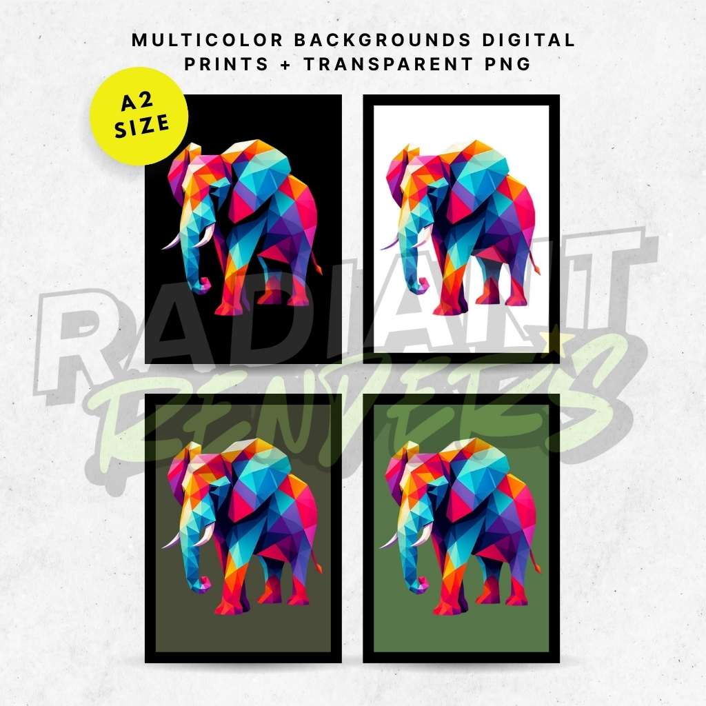 Prism Parade Elephant – A2 Digital Wall Art Print & Transparent PNG | Colorful Elephant Poster & T-Shirt Design | Modern Animal Art for Home, Office & Gifts