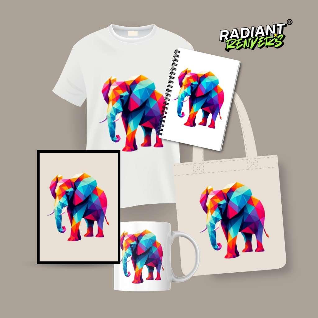 Prism Parade Elephant – A2 Digital Wall Art Print & Transparent PNG | Colorful Elephant Poster & T-Shirt Design | Modern Animal Art for Home, Office & Gifts