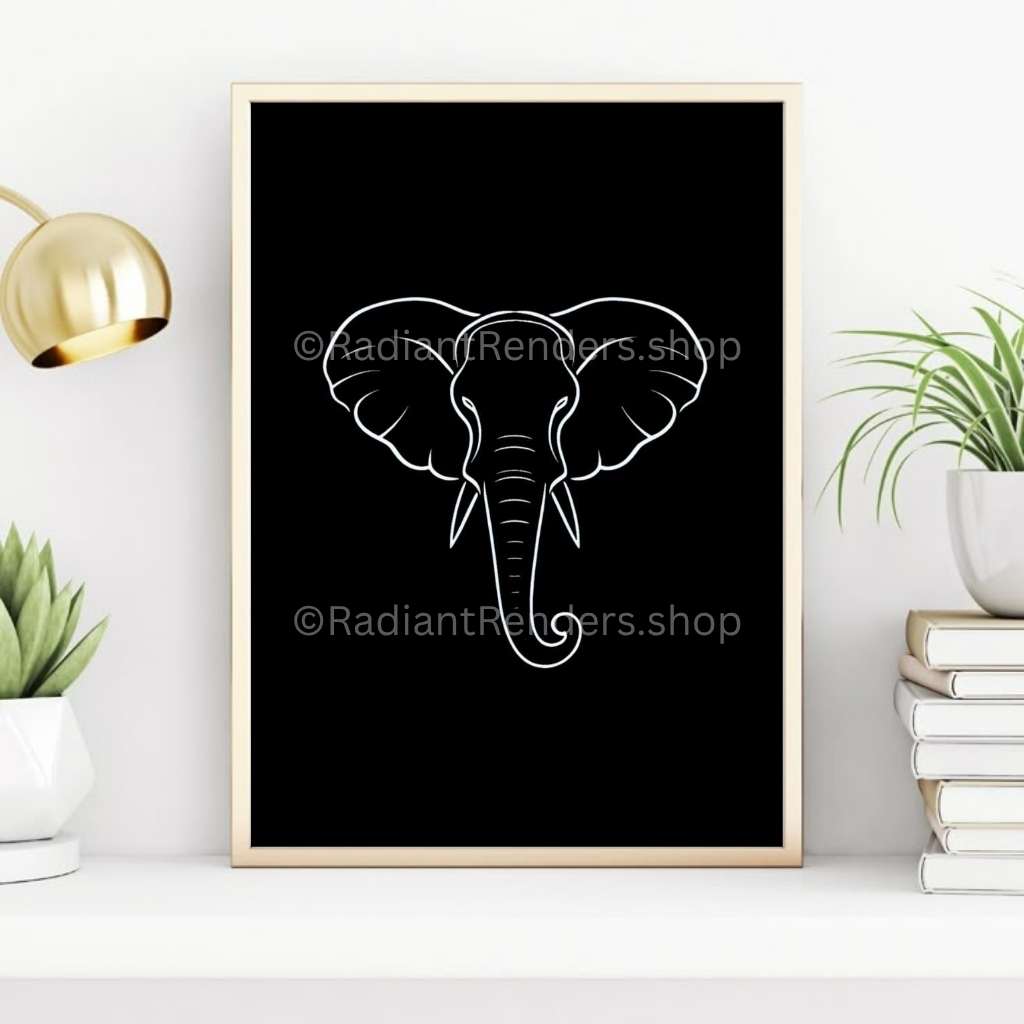 Zen Line Elephant – A2 Digital Wall Art Print & Transparent PNG | Minimalist Elephant Poster & T-Shirt Design | Tranquil Animal Decor for Home, Office & Gifts