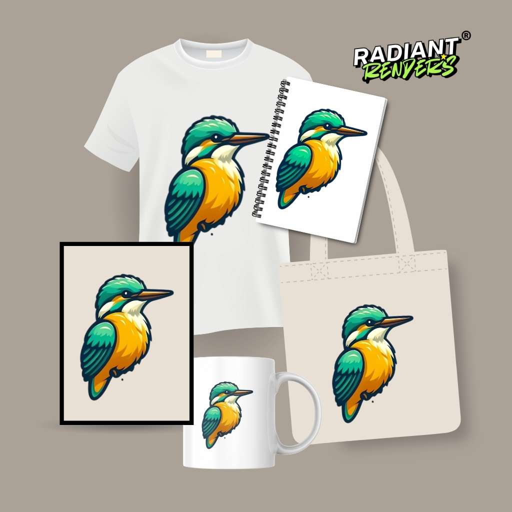 Sunbeam Woods Kingfisher – A2 Digital Wall Art Print & Transparent PNG | Vibrant Kingfisher Bird Poster & T-Shirt Design | Modern Nature Decor for Home, Office & Gifts