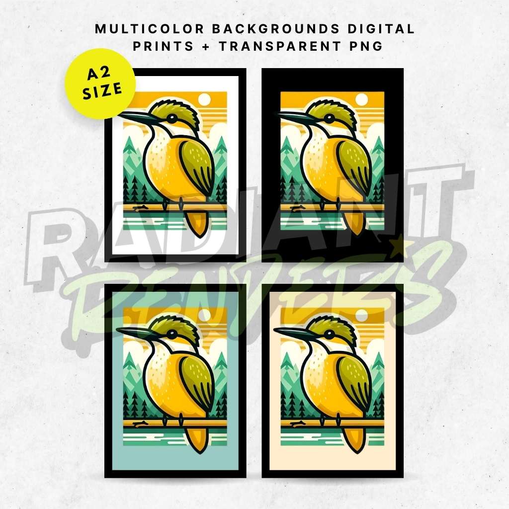 Forest Kingfisher – A2 Digital Wall Art Print & Transparent PNG | Vibrant Bird Poster & T-Shirt Design | Nature-Inspired Decor for Home, Office & Gifts