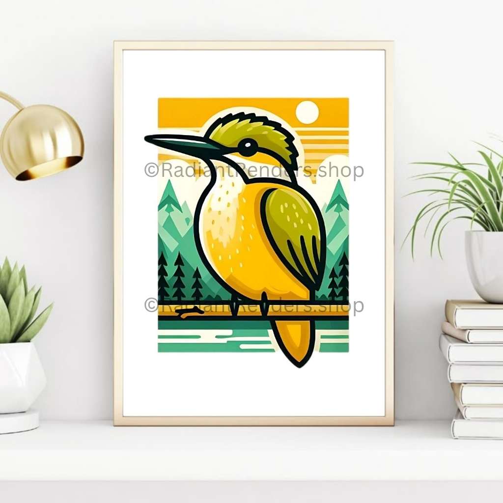 Forest Kingfisher – A2 Digital Wall Art Print & Transparent PNG | Vibrant Bird Poster & T-Shirt Design | Nature-Inspired Decor for Home, Office & Gifts