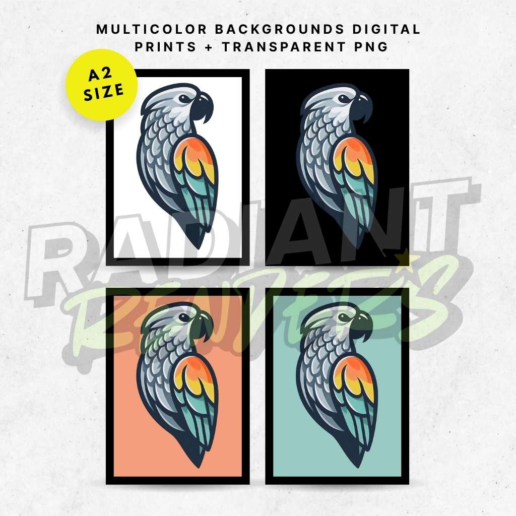 Citrus Splash Macaw – A2 Digital Wall Art Print & Transparent PNG | Vibrant Parrot Poster & T-Shirt Design | Tropical Pop Art for Home, Office & Gifts