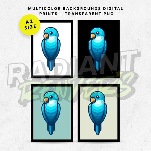 Bluewave Parrot – A2 Digital Wall Art Print & Transparent PNG | Modern Blue Parrot Poster & T-Shirt Design | Contemporary Bird Decor for Home, Office & Gifts