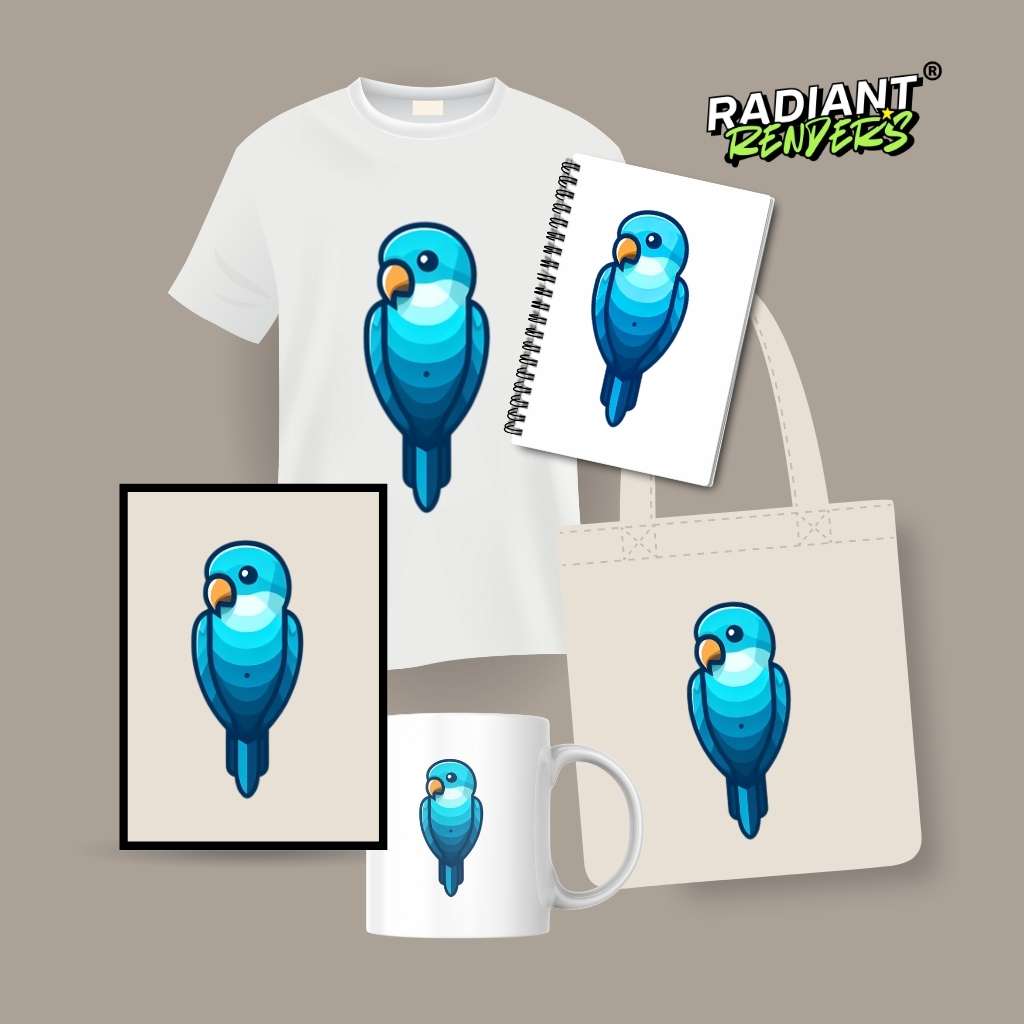 Bluewave Parrot – A2 Digital Wall Art Print & Transparent PNG | Modern Blue Parrot Poster & T-Shirt Design | Contemporary Bird Decor for Home, Office & Gifts