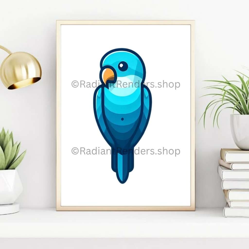 Bluewave Parrot – A2 Digital Wall Art Print & Transparent PNG | Modern Blue Parrot Poster & T-Shirt Design | Contemporary Bird Decor for Home, Office & Gifts