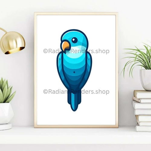 Bluewave Parrot – A2 Digital Wall Art Print & Transparent PNG | Modern Blue Parrot Poster & T-Shirt Design | Contemporary Bird Decor for Home, Office & Gifts