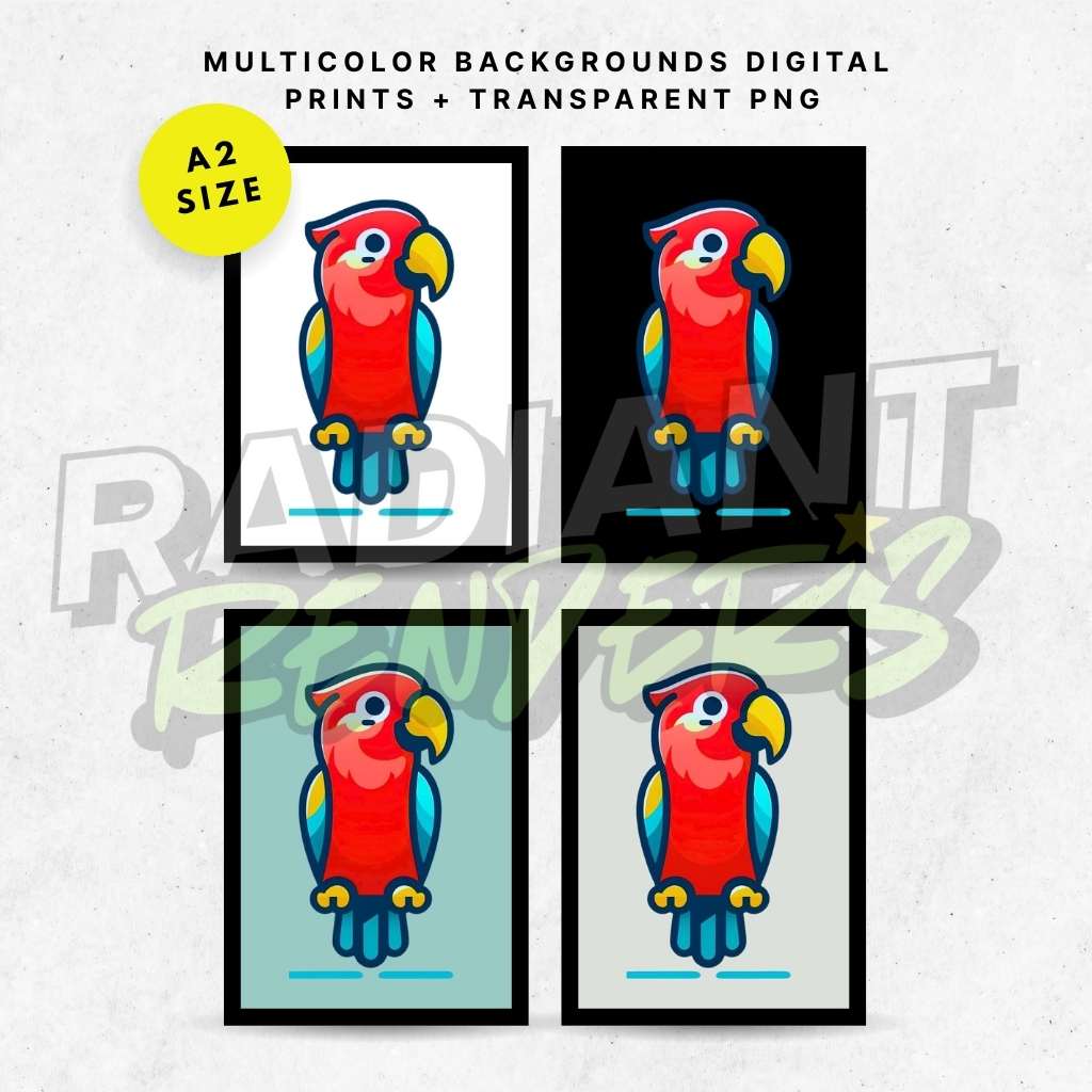 Tropical Ember Parrot – A2 Digital Wall Art Print & Transparent PNG | Vibrant Parrot Poster & T-Shirt Design | Exotic Tropical Decor for Home, Office & Gifts