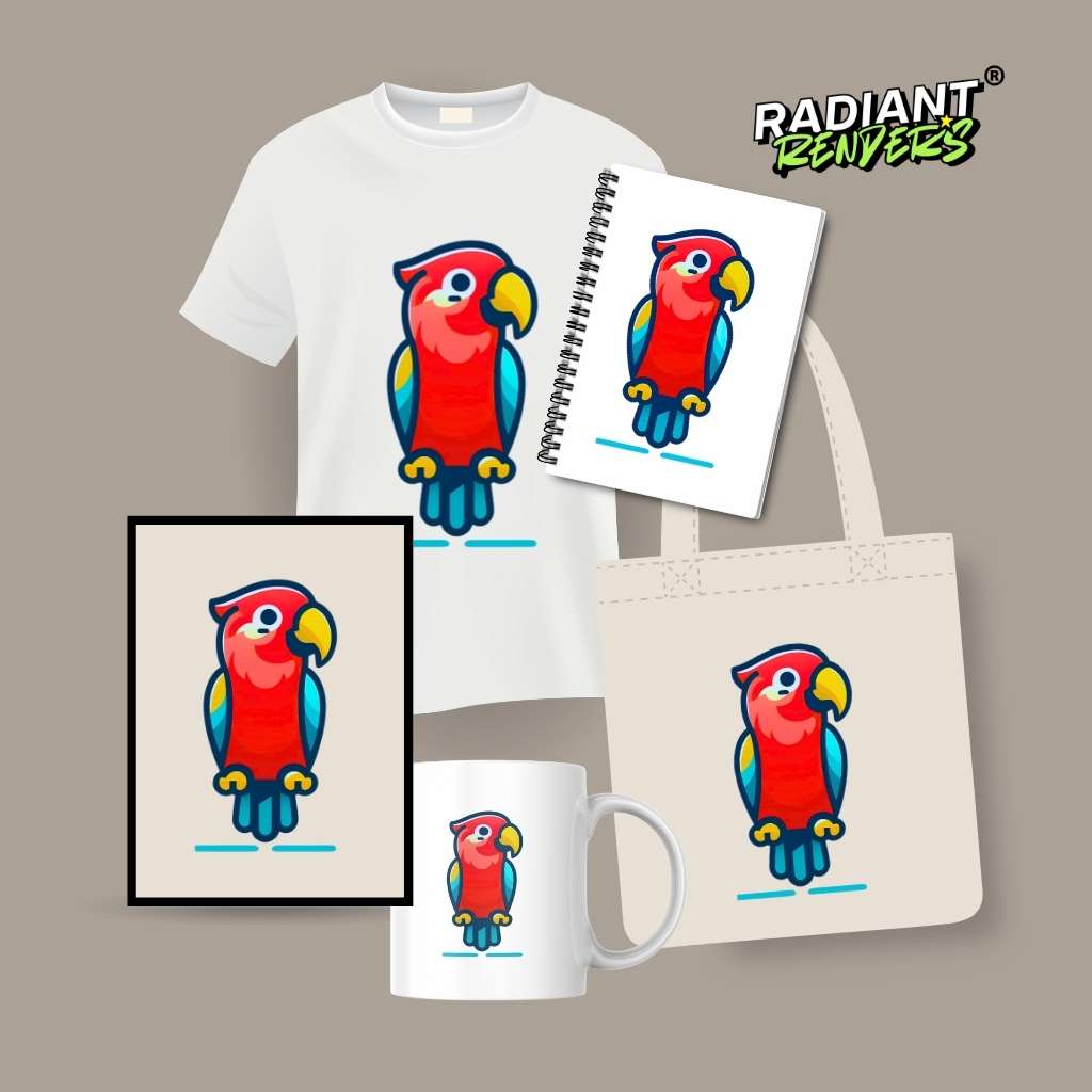 Tropical Ember Parrot – A2 Digital Wall Art Print & Transparent PNG | Vibrant Parrot Poster & T-Shirt Design | Exotic Tropical Decor for Home, Office & Gifts