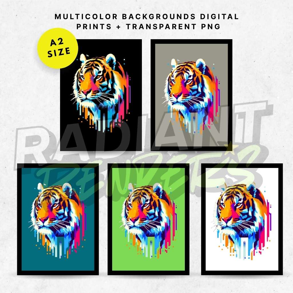 Jungle Blaze Tiger – A2 Digital Wall Art Print & Transparent PNG | Vibrant Tiger Poster & T-Shirt Design | Modern Animal Art for Home, Office & Gifts