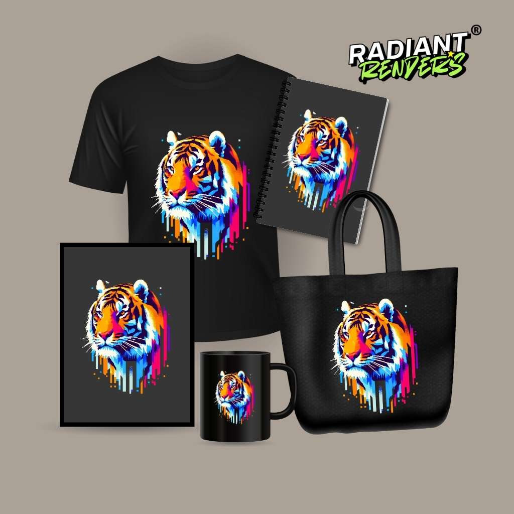 Jungle Blaze Tiger – A2 Digital Wall Art Print & Transparent PNG | Vibrant Tiger Poster & T-Shirt Design | Modern Animal Art for Home, Office & Gifts