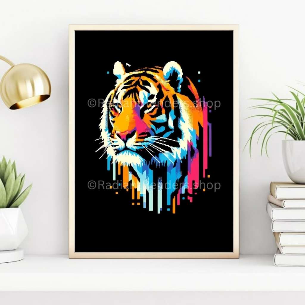Jungle Blaze Tiger – A2 Digital Wall Art Print & Transparent PNG | Vibrant Tiger Poster & T-Shirt Design | Modern Animal Art for Home, Office & Gifts