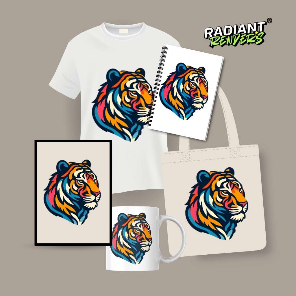 Solar Flare Tiger – A2 Digital Wall Art Print & Transparent PNG | Vibrant Tiger Poster & T-Shirt Design | Contemporary Animal Art for Home, Office & Gifts