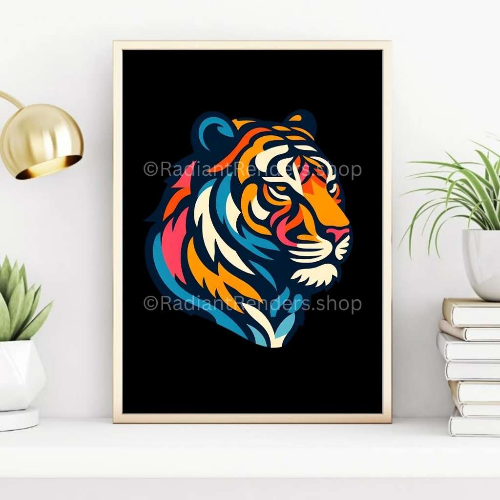Solar Flare Tiger – A2 Digital Wall Art Print & Transparent PNG | Vibrant Tiger Poster & T-Shirt Design | Contemporary Animal Art for Home, Office & Gifts