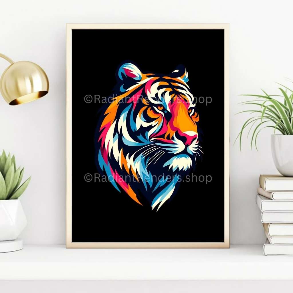 Solar Flare Tiger 2 – A2 Digital Wall Art Print & Transparent PNG | Vibrant Tiger Poster & T-Shirt Design | Contemporary Animal Art for Home, Office & Gifts