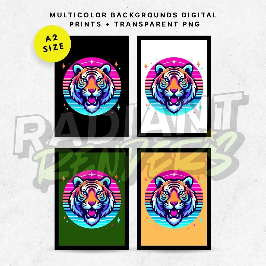 Cosmic Tiger Drift – A2 Digital Wall Art Print & Transparent PNG | Neon Tiger Poster & T-Shirt Design | Modern Animal Art for Home, Office & Gifts