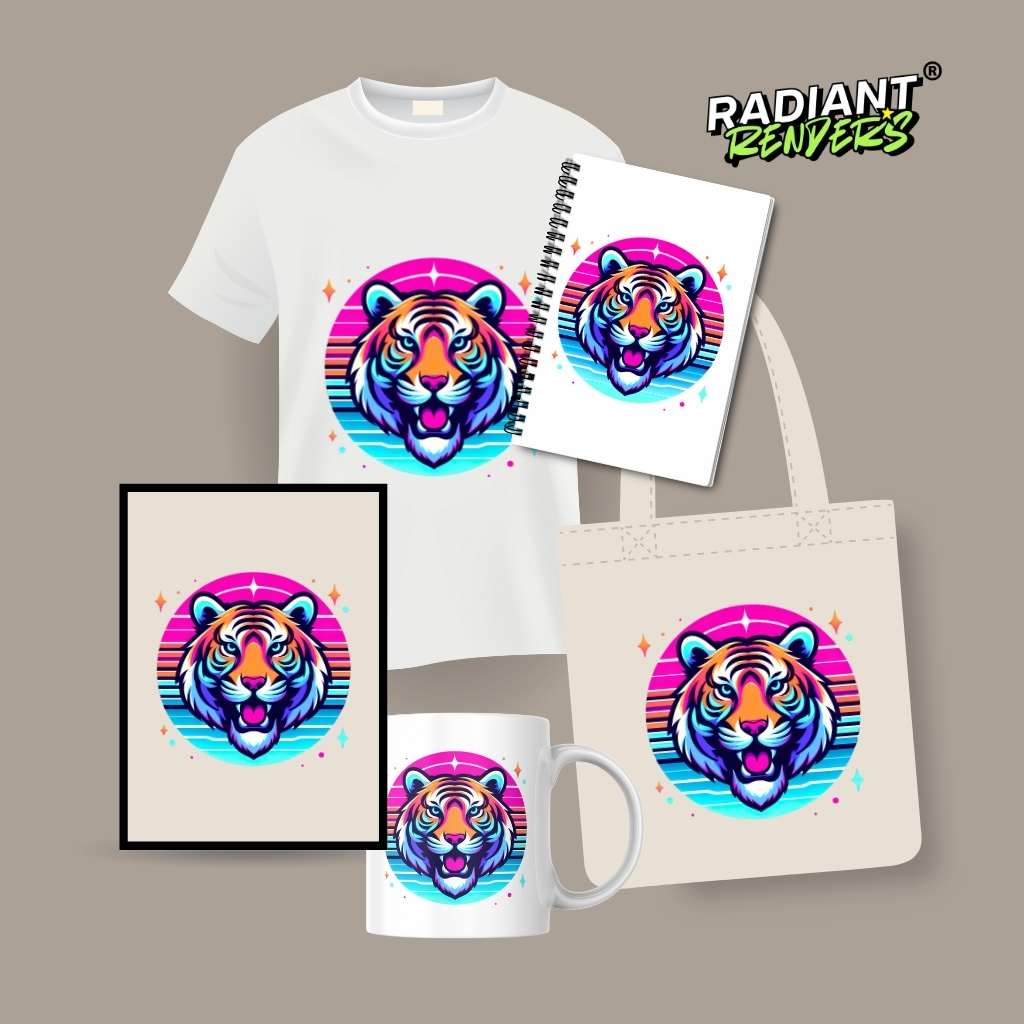 Cosmic Tiger Drift – A2 Digital Wall Art Print & Transparent PNG | Neon Tiger Poster & T-Shirt Design | Modern Animal Art for Home, Office & Gifts