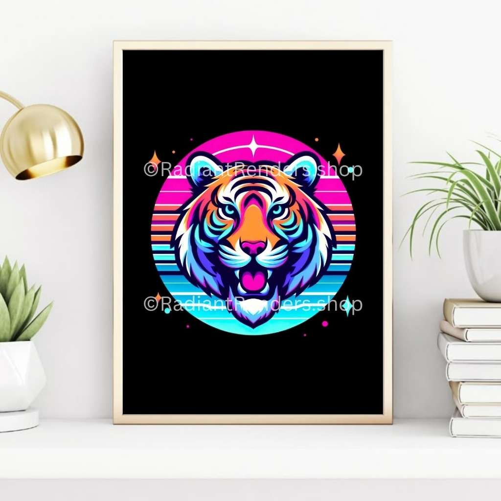 Cosmic Tiger Drift – A2 Digital Wall Art Print & Transparent PNG | Neon Tiger Poster & T-Shirt Design | Modern Animal Art for Home, Office & Gifts