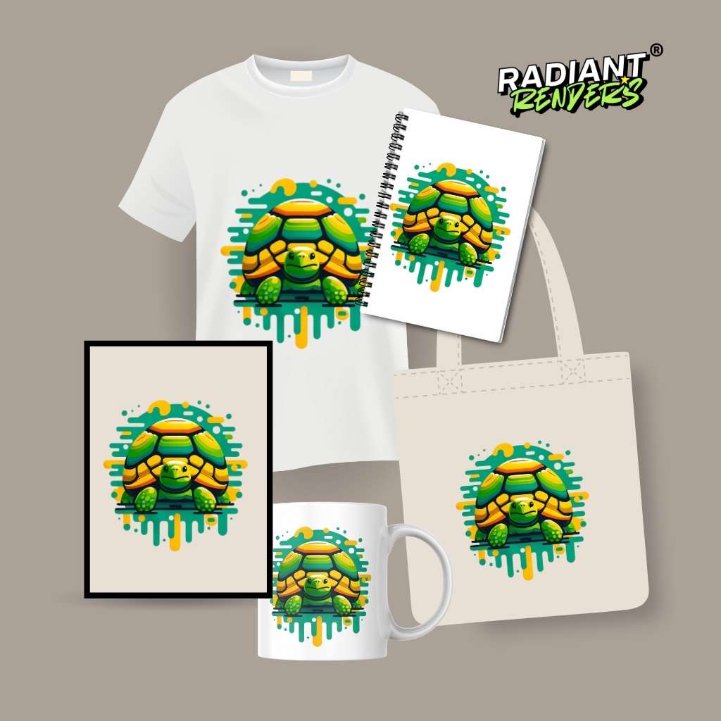 Neon Sunrider Turtle – A2 Digital Wall Art Print & Transparent PNG | Vibrant Turtle Poster & T-Shirt Design | Retro Ocean Decor for Home, Office & Gifts